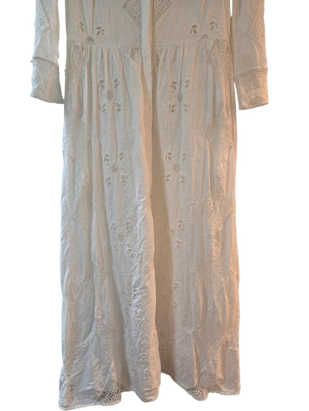 Zara White Eyelet Lace Belted Midi Shirt Dress M - Picture 6 of 14